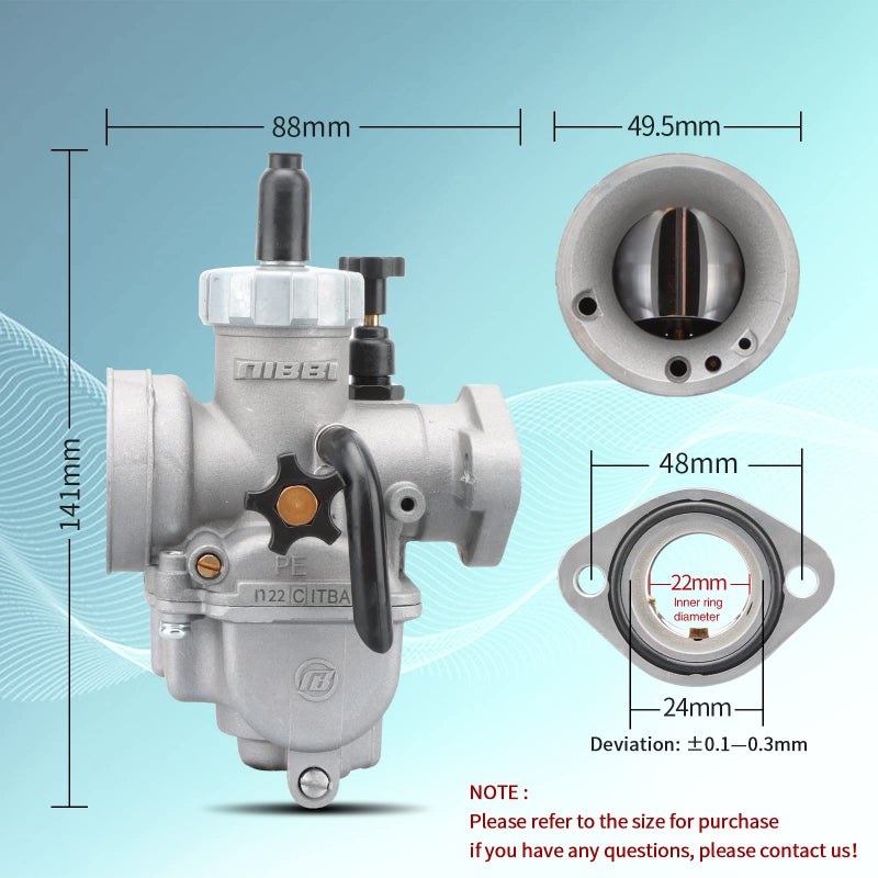NIBBI Motorcycle Carburetor  PE22mm Flange Carb for 110cc 125cc 130cc with Carb Jets  for Dirt Bike Pit Bike ATV Go karts Moped Scooter 2/4 Stroke Engine with 45mm Air Filters - Image 2